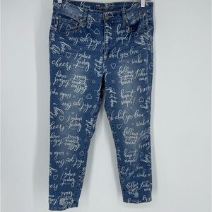 Copperflash Womens High Rise Ankle Skinny Blue Premium Denim Jeans graphic words